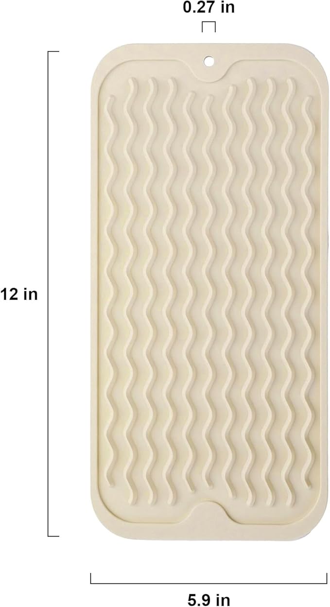 Silicone Dish Drying Mat for Multiple Usage, Easy clean, Eco-friendly, Heat-resistant Dish Drainer Mat for Kitchen Counter,Sink,Refrigerator or Drawer liner (12" x 6", BEIGE)