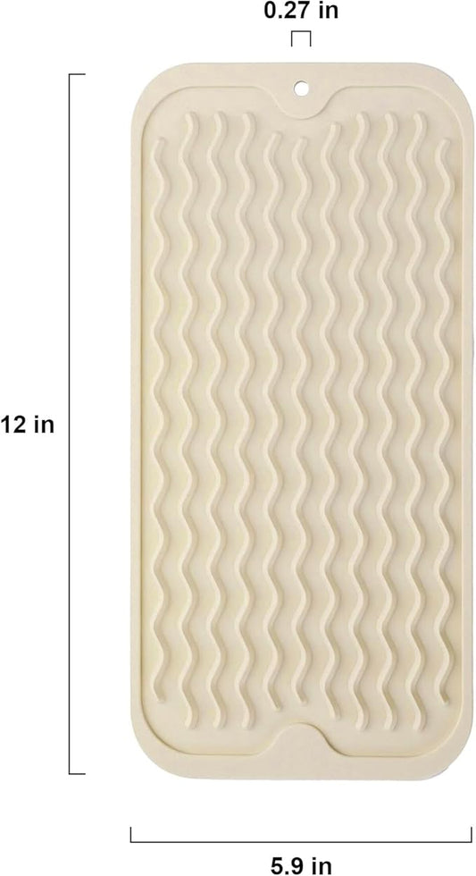 Silicone Dish Drying Mat for Multiple Usage, Easy clean, Eco-friendly, Heat-resistant Dish Drainer Mat for Kitchen Counter,Sink,Refrigerator or Drawer liner (12" x 6", BEIGE)