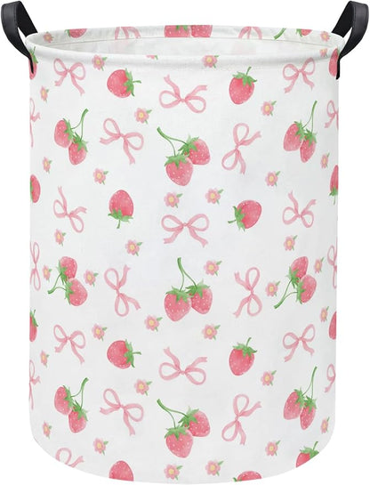 Baby Laundry Hamper kids laundry Basket Waterproof Storage Bin for Bedroom Toy Clothes Organizer Basket Woodland Animals Room Décor(Bowknot Strawberry)