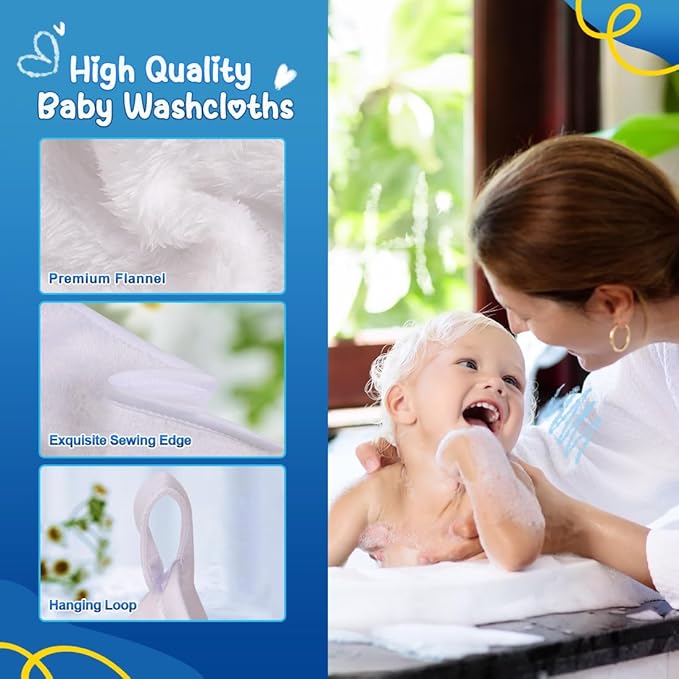 Orighty Baby Washcloths 6 Pack, Ultra Soft Flannel for Delicate Skin, Baby Wash Cloths for Newborns & Infants, Multi-Purpose Babies Bath Towels, Face Towels, Face Cloths, Babies Registry as Shower
