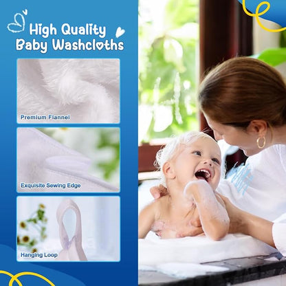 Orighty Baby Washcloths 6 Pack, Ultra Soft Flannel for Delicate Skin, Baby Wash Cloths for Newborns & Infants, Multi-Purpose Babies Bath Towels, Face Towels, Face Cloths, Babies Registry as Shower