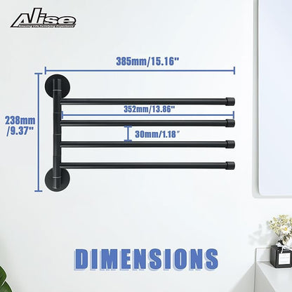 Alise Swivel Towel Rack,Folding 4 Arms Hand Towel Bars Towel Hanger for Bathroom,Wall Mount Drying Racks for Laundry,SUS304 Stainless Steel Swing Out Towel Holder Storage Space Saving,Matte Black