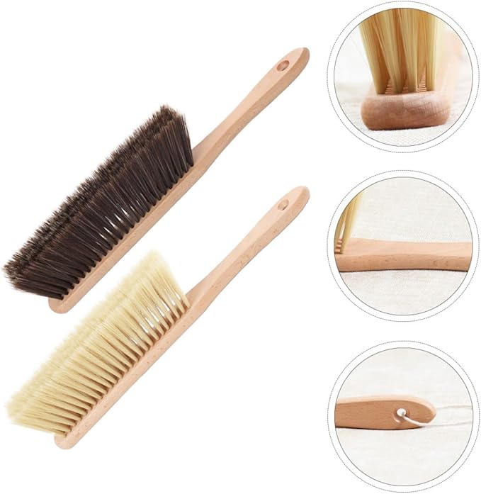 ARTIBETTER Wooden Handle Carpet Brush with Supple Soft Bristles, 2pcs Bed Cleaning Brush Set for Upholstery and Furniture Dust Removal, Household Floor and Couch Cleaner