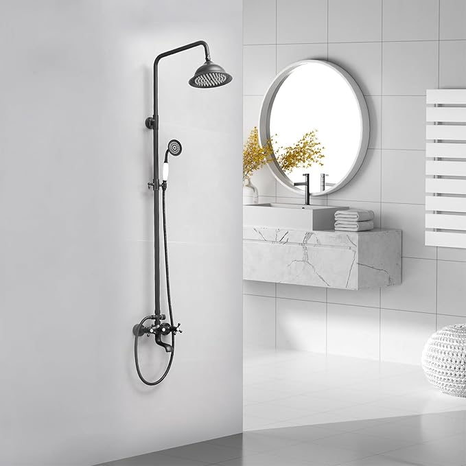 BWE Shower Fixture Matte Black Triple Function with Adjustable Hand Sprayer and Tub Spout High Pressure Rainfall Shower Head Fixture Wall Mount Complete Set