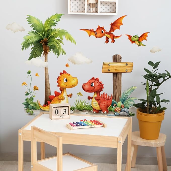 Wall Stickers Decals Kids Peel and Stick Removable for Nursery Kids Bedroom Living Room décor Boys Playroom (Little Dinosaurs)