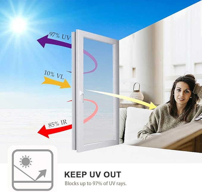 Window Film One Way Daytime Privacy Mirror Tint Treatments UV Heat Control Vinyl Stickers Sun Block Glass Paper Door Covering Reflective Static Cling (Black Silver, 23.6 Inch x 13.1 Feet)