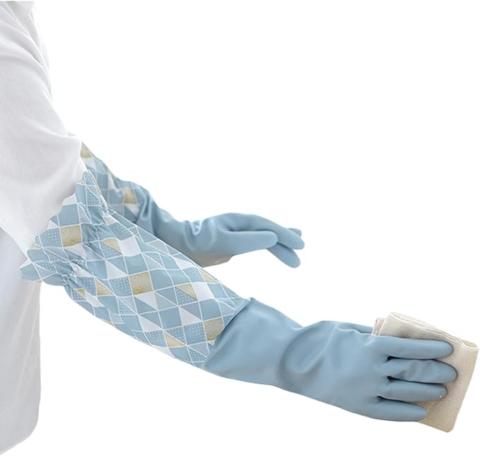 RARITYUS Household Kitchen Cleaning Gloves Waterproof Cotton Lined Dishwashing Non-Slip Long Cuff Gloves