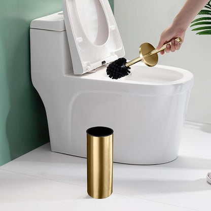 Toilet Brush and Holder Set - Brushed Stainless Steel Gold Toilet Brush and Holder with Removable Liner and Splash Protection - Dense bristles (with Brush Handle)