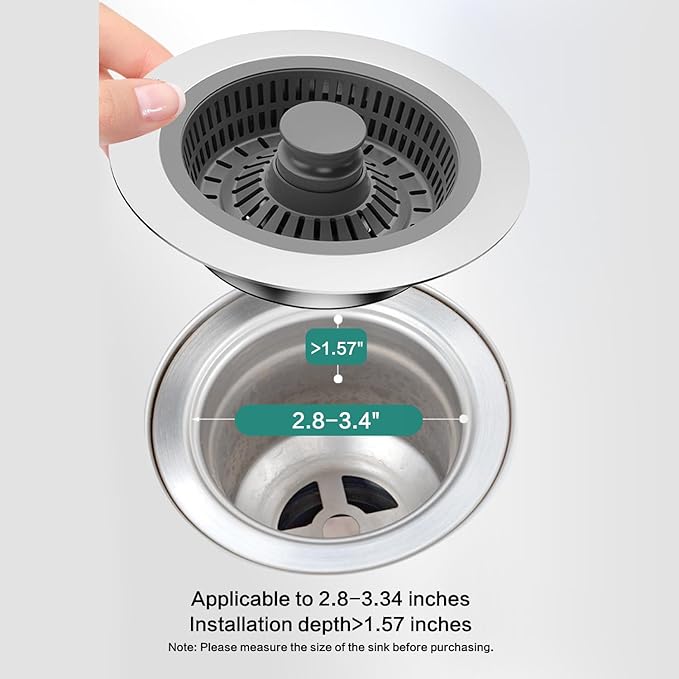 Kitchen Sink Drain Strainer,3 in 1 Pop Up Strainer Stopper,Stainless Steel Anti-Clogging Sink Drain Strainer,Suitable for US Standard 3-1/2 Inch Kitchen Sink Drain Strainer