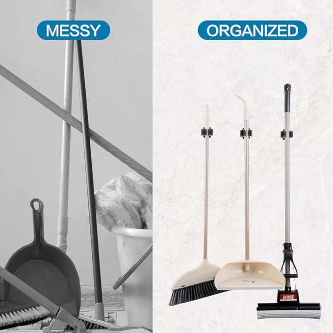 JAMEND CLXP 12PCS Broom and Mop Holder, Heavy Duty Garden Tool Organizer Rack Rake and Shovel Handle, Stainless Steel Mop Hanger. Wall Mounted Utility Rack with Screws, Silver