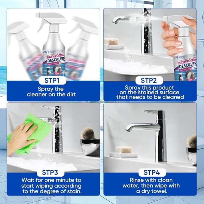 Bathroom Descaler Foam Cleaner, All-In-One Powerful Cleaner Spray, Strong Shower, Bathtub, Glass, Faucet, Tile, and Toilet Cleaner for Stubborn Stains & Limescale Removal (2)