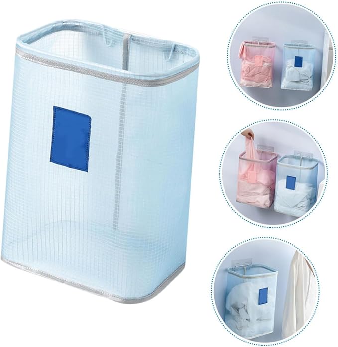 1Pc Wall Mounted Foldable Laundry Hamper Clothes Basket for Bathroom Bedroom Dorm Room Closet Space Saving Organizer for Dirty Clothes Blue
