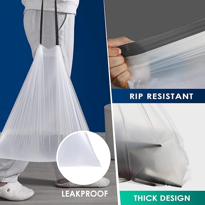 120 Counts 1.2 Gallon Mini Drawstring Trash Bags Garbage Bags by RayPard, Small Strong Plastic Bags fit 4-5L Trash Can for Home Office Kitchen Bathroom Bedroom, White Waste Basket Liners