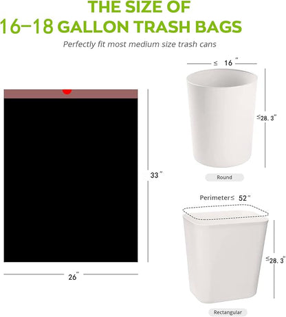 Trash Bags 16-18 Gallon Drawstring Garbage 26x33 inches black Heavy Duty Plastic Garbage Bags for Household Kitchen Bedroom Bathroom Living room Office Restaurant Thickened Stretchy