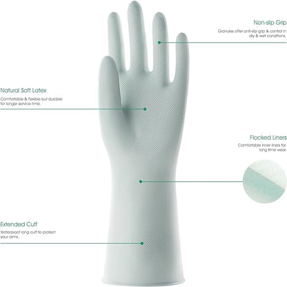 COOLJOB Large Household Rubber Gloves with Cotton Liner & Non-slip Grip, Waterproof Long Lasting Dishwashing Gloves for Kitchen & Bathroom Cleaning, Mint Green, 1 Pair