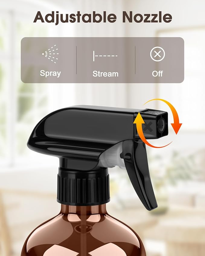 Bontip Glass Spray Bottle with Silicone Sleeve Protection, Amber Glass Spray Bottle Set for Window Cleaner Aromatherapy Facial Hydration Watering Flowers Hair Care 2 Pack/16 oz (Black & Orange, 16 oz)