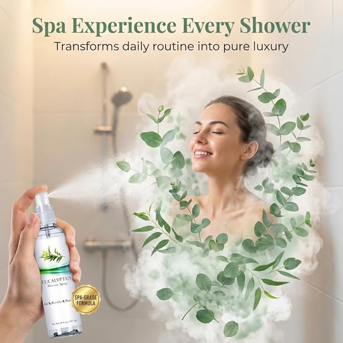 Eucalyptus Shower Spray, Essential Oil Mist for Bathrooms, Pillows, Linens, Travel Size Two Pack, Helps Sinus Relief for Steam Rooms, Spa and Sauna