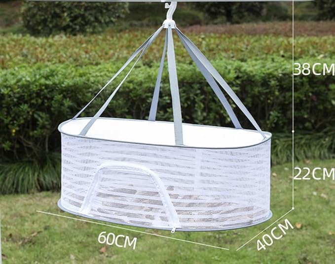 Primst Foldable Drying Fishing Net, Hanging Drying Net Rack Clothes Dry Basket with Zipper, Indoor and Outdoor Plants Dryer for Shrimp Fish Fruit Vegetables Herb (1 Layer)