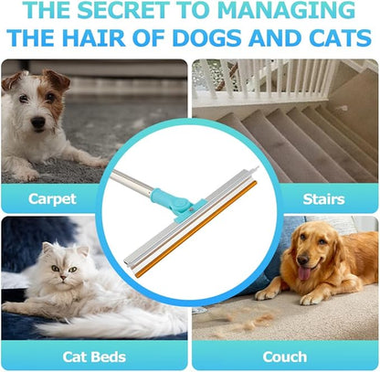 Carpet Rake for Pet Hair Removal, 1 Pet Hair Removal Tool with 2 Pet-Comb, 55” Reusable Dog-Hair Carpet Rake with Adjustable Long Handle, for Sofa, Couch, Car, Rug(Color:Blue)
