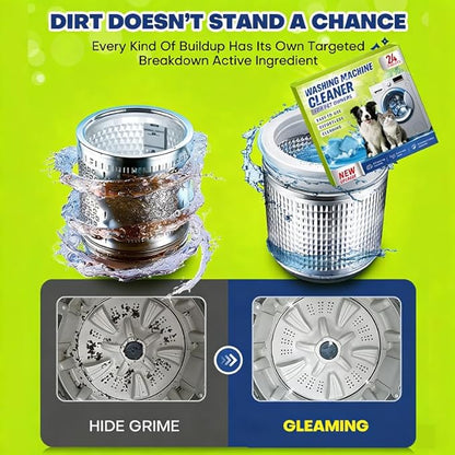 Enzyme Washing Machine Cleaner Tablets for Pet Owners, Protease Washer Cleaner Pet Odor Remover, Deep Clean Washing Machine Pet Hair Remover for Laundry - Safe for HE, Front & Top Load (24 Count)