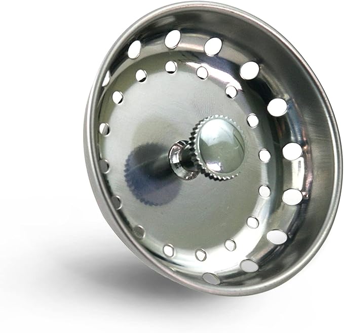Highcraft 97333O Kitchen Sink Basket Strainer Replacement for Standard Drains (3-1/2 Inch) Chrome Plated Stainless Steel Body with Rubber Stopper, Single