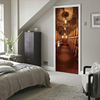 3D Door Stickers Murals - Peel and Stick Wine Cellar Theme Removable PVC Waterproof Poster for Bedroom & Living Room 37.4" x 78.7"