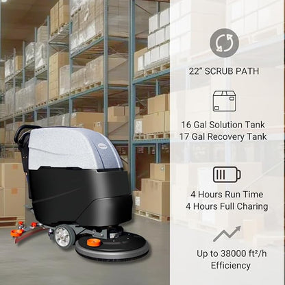 AF2217 Auto Self-Propelled Floor Scrubber Kit, 22" Path, 17-Gal, Up to 38000 ft²/h, Lithium Battery, Heavy-Duty & High-Efficiency Cleaning for Warehouses, Schools, Hospitals, Malls