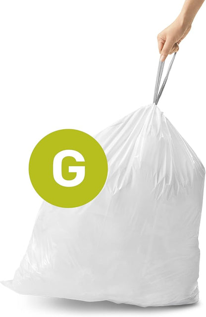 simplehuman Code G 200 Count, Dispenser Pack Custom Fit Liners, Drawstring Trash Bags, 30 Liter / 8 Gallon, White