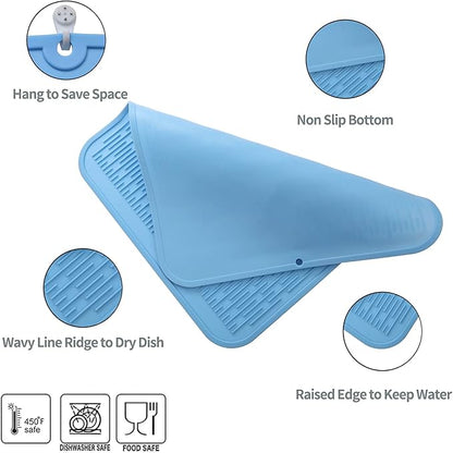 MicoYang Silicone Dish Drying Mat for Multiple Usage,Easy clean,Eco-friendly,Heat-resistant Silicone Mat for Kitchen Counter or Sink,Refrigerator or Drawer Liner Light Blue 2XL 24 inches x 18 inches