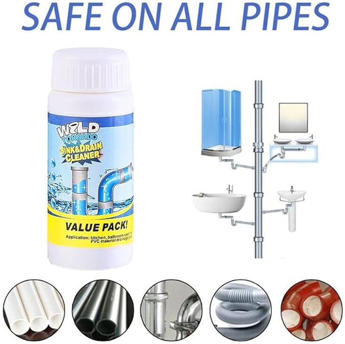 Wild Tornado Pipe Dredging Deodorizer openers Powerful Pipe Dredging Agent Powerful Sink Drain Cleaner for Kitchen Sewer Toilet Brush Closestool Clogging Cleaning Tools (2-Pcs)
