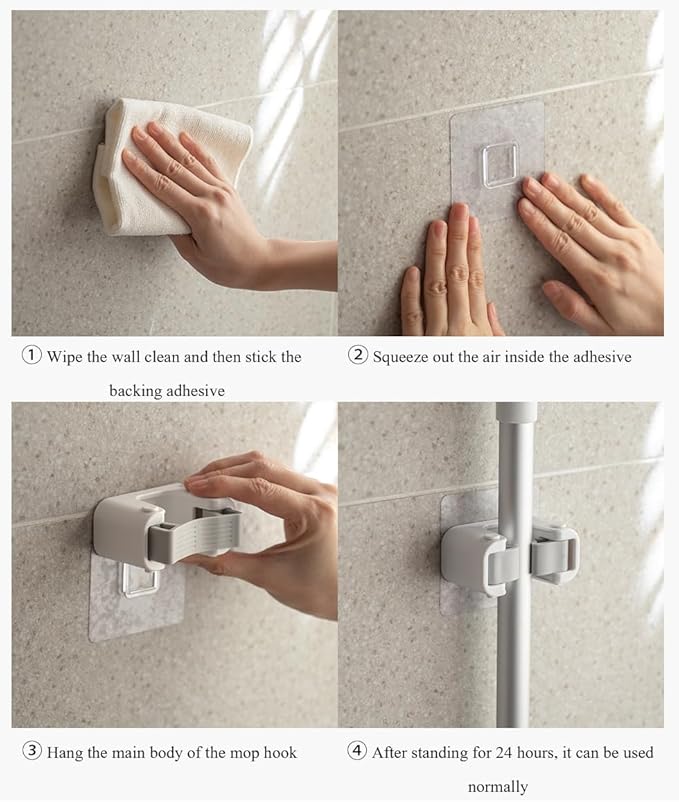 Broom Holder Wall Mount Mop and Command Broom Hanger Organizer Wall Mount Self Adhesive (Double clip)