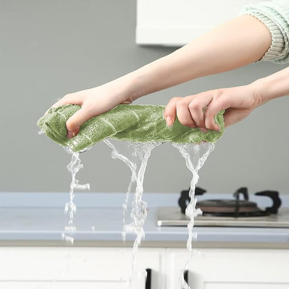 Microfiber Kitchen Towels and Dishcloths Set, 26 X 18 Inch and 12 X 12 Inch, Set of 12 Bulk Lint Free Dish Towels for Drying Dishes, Olive Green