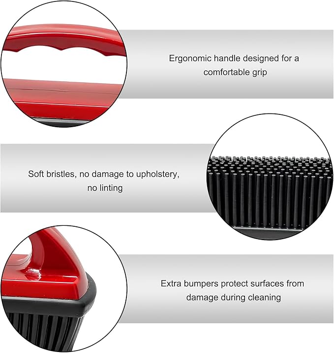 Car Carpet Lint & Hair Removal Brush, Electrostatic Bristles Mini Pet Hair Remover with Ergonomic Handle, Reusable Fur Remover Brush Car Interior Cleaning Tool for Truck SUV RV (Red)