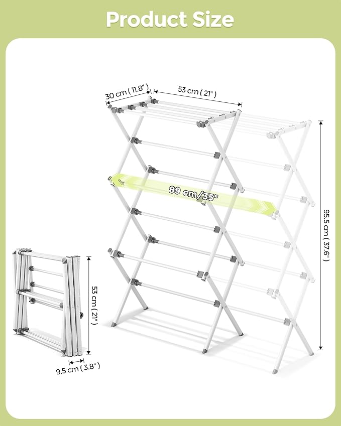 APEXCHASER Drying Rack Clothing - 3 Tier Metal Clothes Drying Rack Collapsible, Laundry Drying Rack Expandable, Small Clothe Airer for Baby Clothes Towel Bib Sock Indoor Outdoor Use(White)