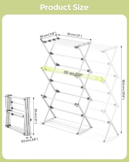 APEXCHASER Drying Rack Clothing - 3 Tier Metal Clothes Drying Rack Collapsible, Laundry Drying Rack Expandable, Small Clothe Airer for Baby Clothes Towel Bib Sock Indoor Outdoor Use(White)
