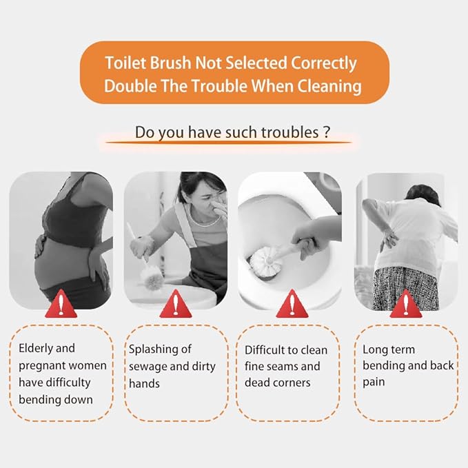 Wall Mounted Long Handle Toilet Brush Set with Holder and 2 Brush Heads Silicone and Stiff Bristle Toilet Bowl Scrubber Bathroom Brush Cleaning Tool for Home