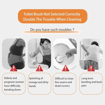 Wall Mounted Long Handle Toilet Brush Set with Holder and 2 Brush Heads Silicone and Stiff Bristle Toilet Bowl Scrubber Bathroom Brush Cleaning Tool for Home