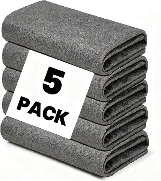 Thickened Magic Cleaning Cloths - 5 Pack Premium, Streak/Lint/Scratch-Free for Cars, Ultra-Absorbent Reusable Rags for Screens, Glass, Windows, Kitchen & Mirror, Durable, Gray (11.8''x11.8'')