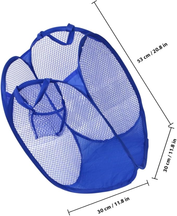 Foldable Laundry Hamper Mesh Basket with Easy Open Design for College Dorm Portable Dirty Clothes Storage Organizer Blue