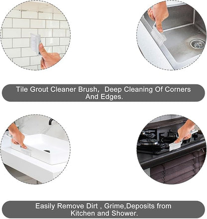 4pcs Grout Cleaner Brushes, V Shape Stiff Bristle Crevice Cleaning Brush Shower Scrub Tool for Tile Floors, Tracks, Door Slot, Bathroom, Kitchen, Windows (White)
