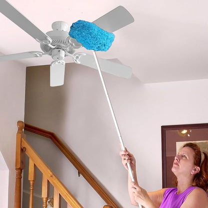 Evelots Ceiling Fan Blade Brush Cleaner - Long Extension Pole - Brush Both Sides at the Same Time - Scratch Resistant Microfiber Feather Cobweb Duster - Extra Long with Reach up to 12 Feet