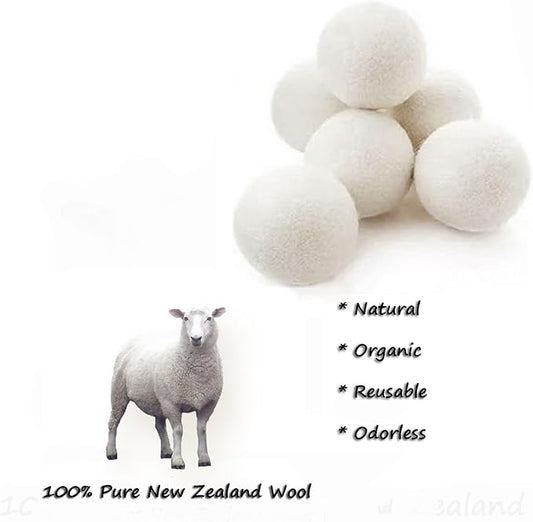 Wool Dryer Balls - Laundry Balls - Natural Fabric Softener, Alternative to Dryer Sheets, Liquid Softeners and Plastic Balls, 6-Pack, Plus Free 10g Lamb Wool for Stuffing