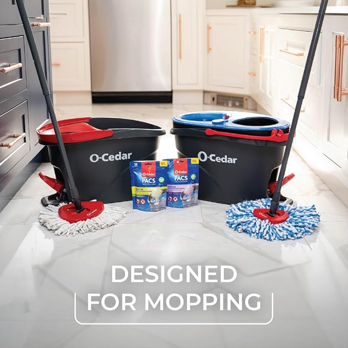 O-Cedar EasyWring Microfiber Spin Mop & Bucket Floor Cleaning System + 2 Extra Mop Head Replacements with Citrus and Lavender Pacs (Variety Pack)