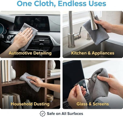 Waffle Weave Microfiber Towel, 12 x 12 inches, Barista Towels, Lint Free Cloth, Glass Towels, Waffle Towels Car Detailing, 6 Pack Premium Microfiber Cleaning Cloth