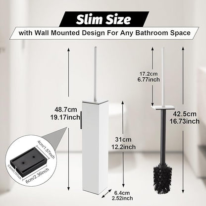 BGL Toilet Brush and Holder Set White Wall Mounted for Bathroom Square Design