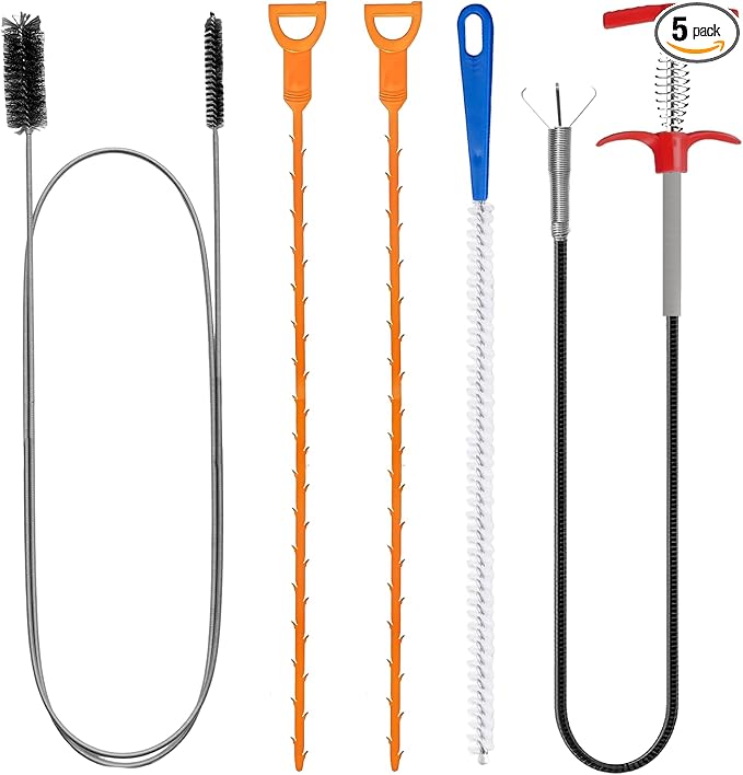 5 Pcs Hair Drain Clog Remover Tool,Hair snake Tool Opener，Flexible Pipe Clog Remover Tool for Toilet, Kitchen Sink, Bathroom Tub, Shower, Sewer