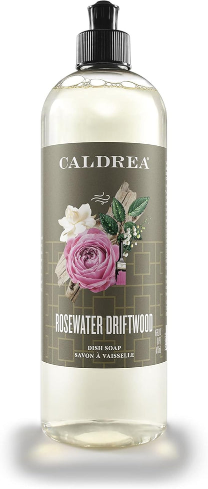Caldrea Dish Soap, Biodegradable Dishwashing Liquid Made with Soap Bark and Aloe Vera, Rosewater Driftwood Scent, 16 oz