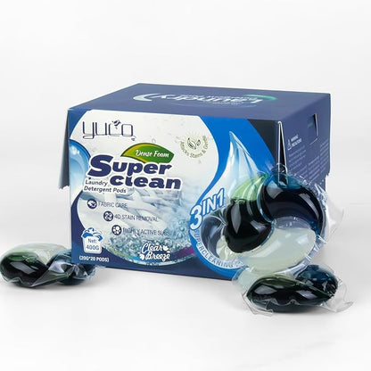 YUCO Pods Laundry Detergent Hypoallergenic, Deep Cleaning Laundry Pods, Powerful 3-in-1 Clean in One Step, Helps to Keep Garment Fresh,Clean,Soft (1 Box of 20 Pod,Net 20g/Pod,Net 400g)
