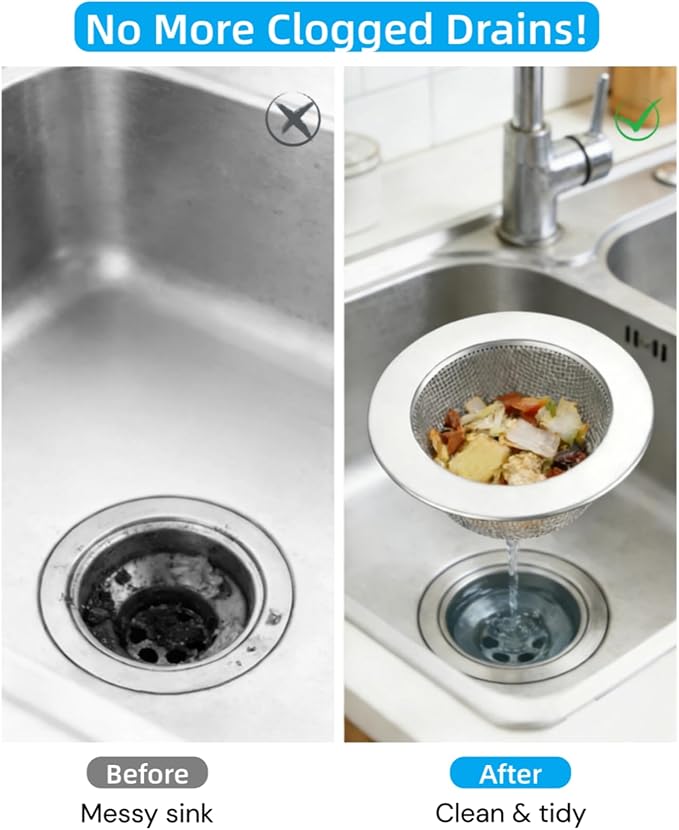 2 PCS Sink Drain Strainer Stainless Steel, Kitchen Sink Drain Strainer for Kitchen with Large Wide Rim 4.5" Diameter
