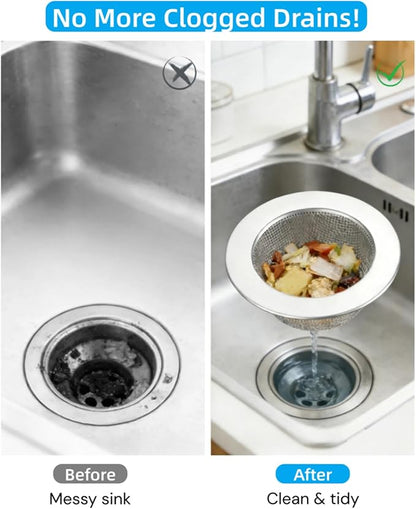 2 PCS Sink Drain Strainer Stainless Steel, Kitchen Sink Drain Strainer for Kitchen with Large Wide Rim 4.5" Diameter